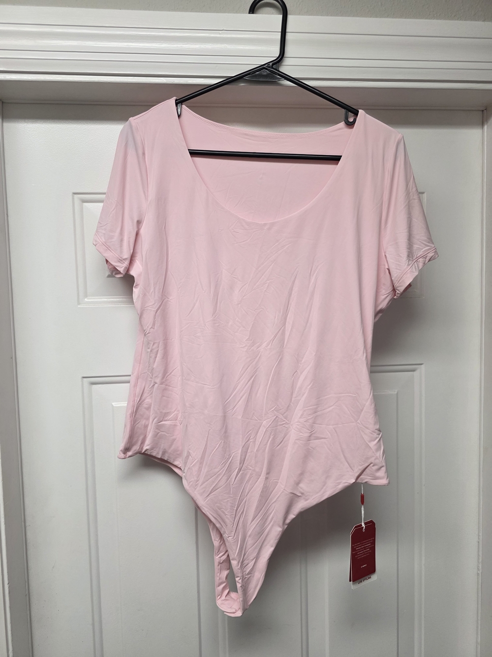 Light Pink Short-Sleeve Bodysuit with Boat Neck